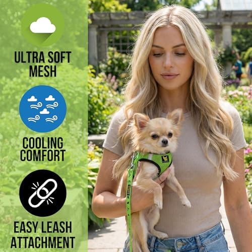 EcoBark Step in Dog Harness, Reflective Soft Padded Mesh Vest, Neon Green - Image 2