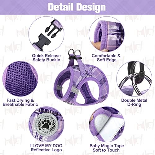 BEAUTYZOO Small Dog Harness and Leash Set, No Pull Puppy Pet Vest-Purple,XS - Image 3