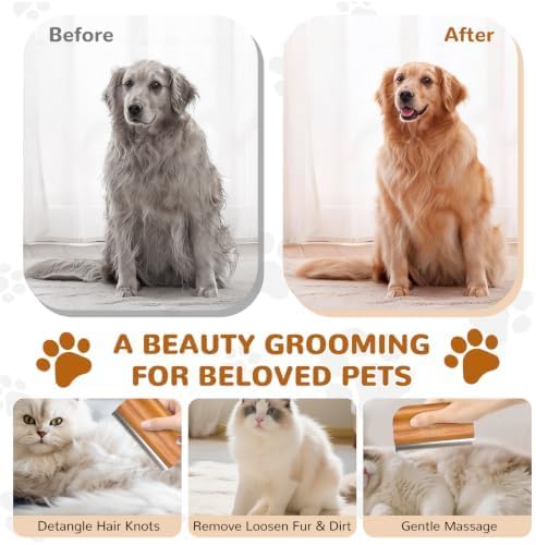 Pawaboo Deshedding Brush for Dogs&Cats, Wood Dog Hair Removal Comb, 5.1inch - Image 5