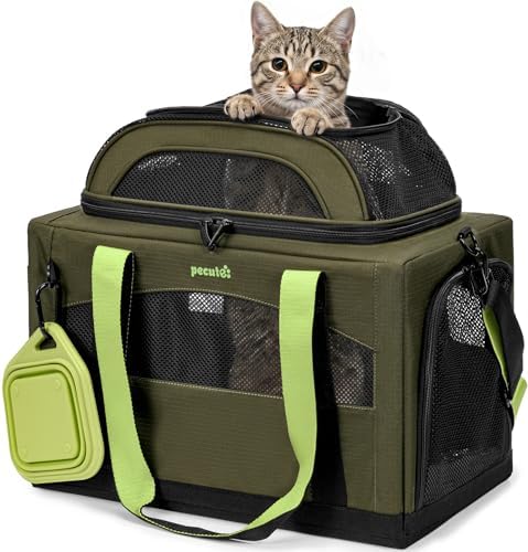 Pecute Cat Carrier,Top Expandable Dog Crate for Travel, Green by pecute