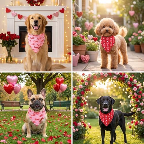 PTDECOR Valentine Dog Bandanas, Red Pink Love Heart Pet Scarf, Small - Image 3
