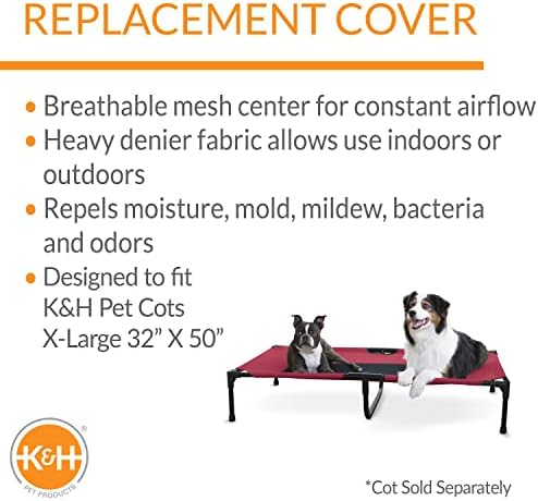 K&H Pet Products Original Pet Cot Replacement Cover (Cot Sold Separately) Red/Black X-Large 50 X 32 Inches - Image 2