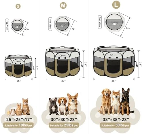 Siedihit Dog Cat Playpen Tent Crate Cage Indoor/Outdoor (Khaki,Medium) - Image 2