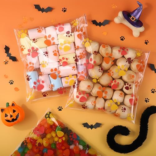Pasimy 200 Pcs Dog Paw Treat Bags, Clear Self Adhesive Fall Color - Image 4