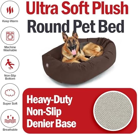 Majestic Pet 52 Inch Suede Calming Dog Bed Washable – Cozy Soft Round Dog Bed w/Spine Support for Dogs to Rest Head - Fluffy Donut Dog Bed 52x35x11 (Inch) - Round Pet Bed X- Large – Chocolate (2025) - Image 6