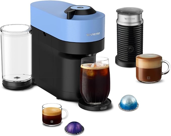 Nespresso Vertuo Pop+ Coffee Machine with Milk Frother, Pacific Blue | Coffee and espresso maker by De'Longhi with compact design. Aeroccino3 frother bundle for hot or cold foam drinks at home. by Unknown