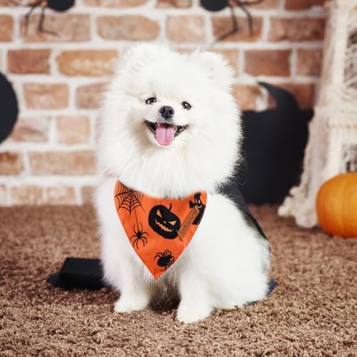 2 Pieces Halloween Dog Bandanas, Double-Sided Reversible Triangle Scarf, Cute Ghost and Pumpkin Design, Spooky Cat and Spider Pattern, Halloween Pet Costume Accessories for Dogs and Cats (Medium) - Image 6