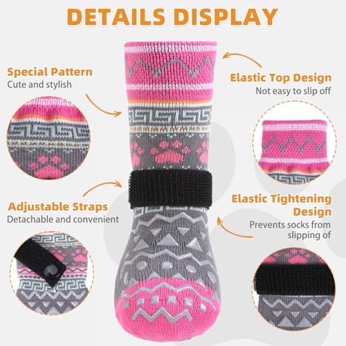 KOOLTAIL Dog Socks to Prevent Licking Paws for Hardwood Floors Anti Slip,Warm Winter Pet Boots&Paw Protector with Grippers,Double Sides Puppy Shoes Booties for Small Medium Large Senior Dogs S - Image 4