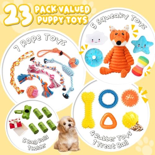 Zeaxuie 23 Pack Luxury Puppy Toys for Teething Small Dogs, Puppy Chew Toys with Rubber Toy, Rope and Squeaky Toys - Image 2