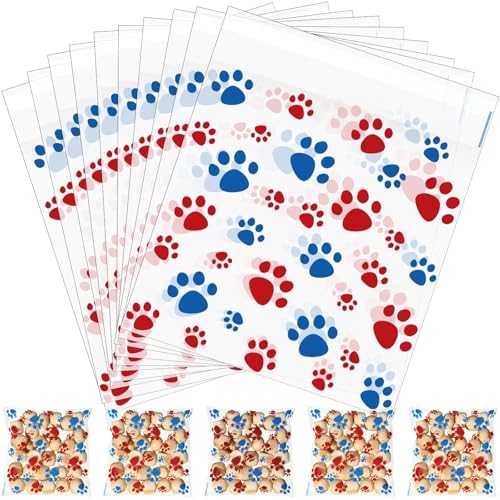 Pasimy 200 Pcs Dog Paw Treat Bags, Clear Self Adhesive Patriotic Color by Pasimy