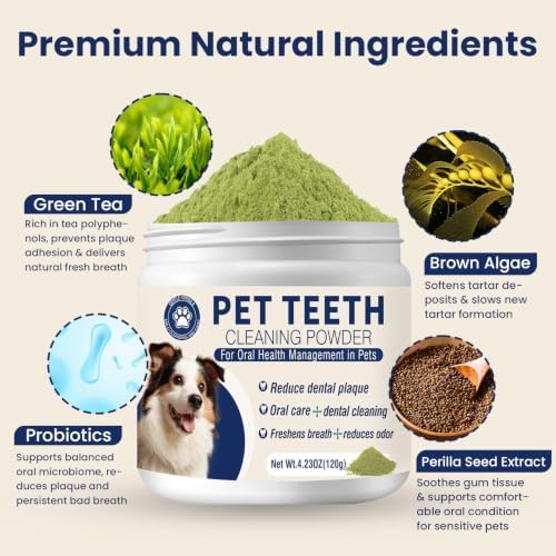 Dental Powder for Dogs Teeth Fresh Breath and Teeth Cleaning Contains Natural Ingredients and Probiotics Dental Powder Dog Tartar and Plaque Removes Tooth Cleaner for Dogs 120g (60-Day Supply) - Image 3