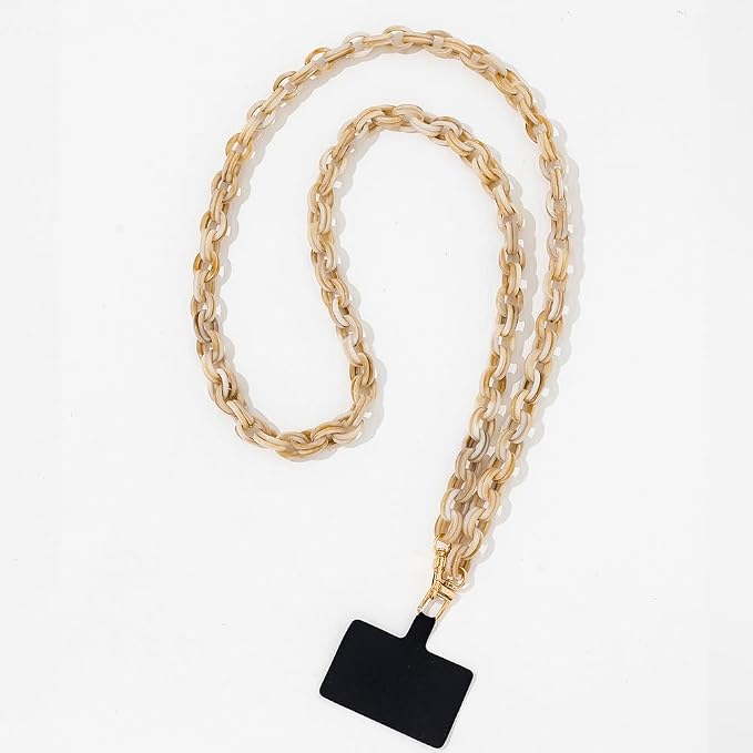 Phone Crossbody Chain CellPhone Lanyard, Acrylic Shouder Strap Universal Lanyard Chain with Tether Patches Compatible with Most Phones Bag Purse (Begie - Image 3