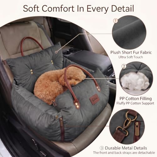Pet Car Seat with Safety Tether, Carry Handles and Non-Slip Base, Darkgray - Image 4