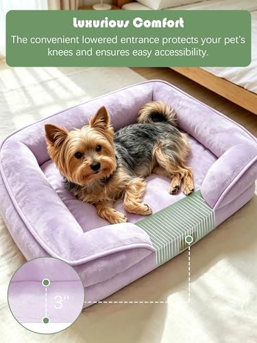 Spotted Play Orthopedic Dog Bed with Sides - Sofa Beds for Small Dogs, Supportive Foam Pet Couch Bed with Washable Removable Cover, Waterproof Lining and Non-Slip Bottom, Purple - S - Image 3