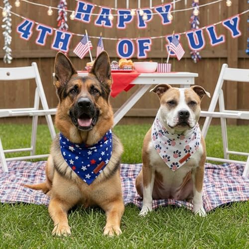PTDECOR American Flag Dog Bandana Blue White Stars Paw Flag Patterns Designs 4th of July Pet Scarf Adjustable Patriotic Bandanas for Large X-Large Dogs Pets (X-Large) - Image 2