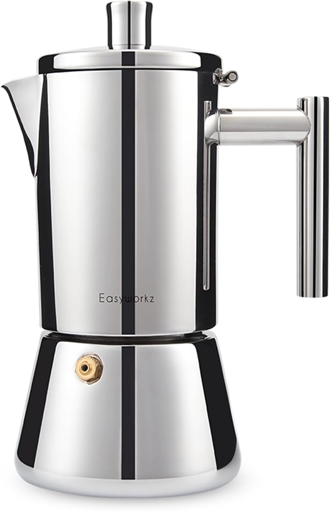 Easyworkz Diego Stovetop Espresso Maker Stainless Steel Italian Coffee Machine Maker 6Cup 10 oz Moka Pot Induction Espresso Pot by Easyworkz