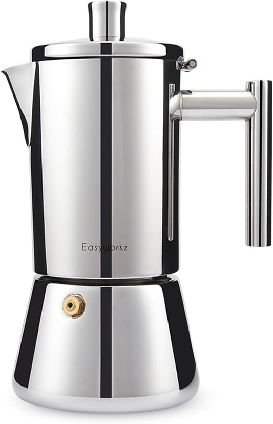 Easyworkz Diego Stovetop Espresso Maker Stainless Steel Italian Coffee Machine Maker 6Cup 10 oz Moka Pot Induction Espresso Pot by Easyworkz