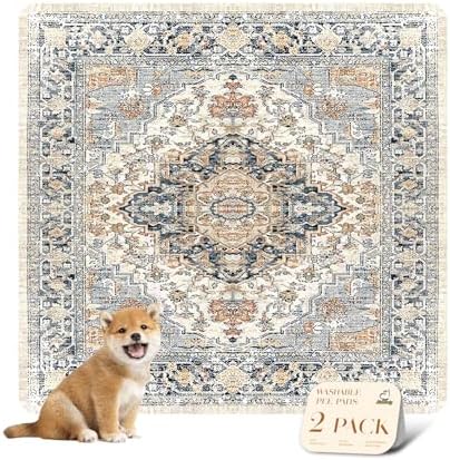 nunubaby Washable Pee Pads for Cats &Dogs, Stylish, Non-Slip and Leak-Proof Pee Pads. Reusable Potty Pads for Dogs for Crates and Floors.(Beige/Multi, 36" x36" ) by Nunubaby