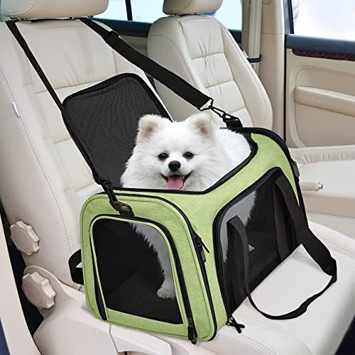 Henkelion Pet Carrier for Small Medium Cats Dogs Puppies up to 15 Lbs, Airline Approved Small Dog Carrier Soft Sided, Collapsible Travel Puppy Carrier - Green (Pack of 2) - Image 5