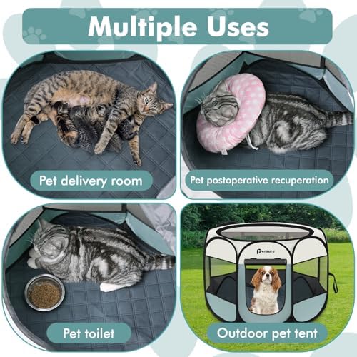 Persure Dog Cat Playpen Tent Crate Cage with Washable Pee Pad(Grey, Medium) - Image 4