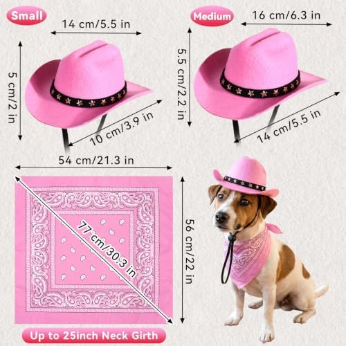 Pet Cowboy Costume, Dog Cowboy Hat with Bandana Scarf, Adjustable Cat Cowboy Hat for Party Cosplay Christmas, Halloween Cowboy Costumes for Small Pet Dogs Cats (Pink, Medium) - Image 2