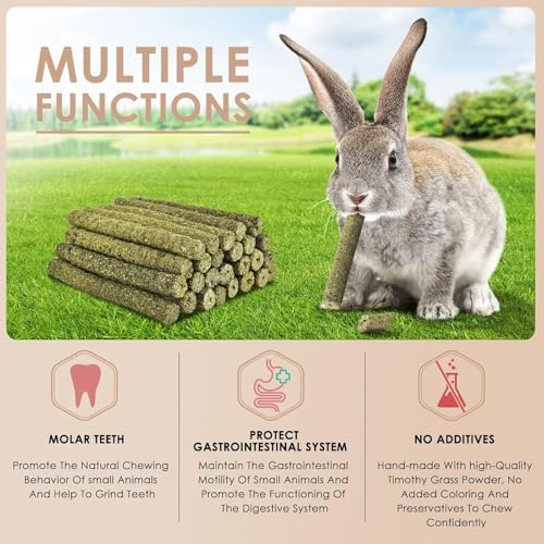 Grddaef 45Pcs Rabbit Toys, 300g Natural Timothy Grass Molar Teeth Stick Chew Toys for Chinchilla Rabbit Bunny Guinea Pig Treats - Image 3