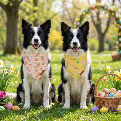 ADOGGYGO Easter Dog Bandana 2 Pack, Bunny Carrot Print Pet Scarf, Adjustable Fit Easter Bandanas for Medium Large Dogs (Large) - Image 3
