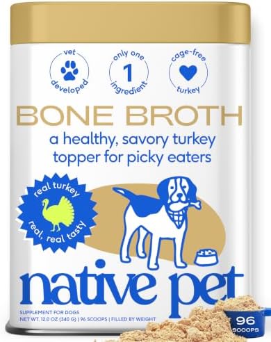Native Pet Bone Broth for Dogs and Cats - Turkey Bone Broth Powder Dog Food Toppers for Picky Eaters - Provides Extra Nutrition for Joint Strength, Immune Support & Heart Health - 96 Scoops by NativePet