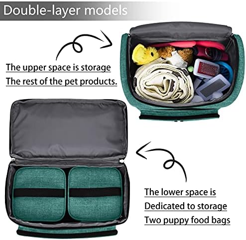 BAGLHER Pet Travel Bag, Double-Layer Pet Supplies Backpack (for All Pet Travel Supplies), Pet Travel Backpack with 2 Silicone Collapsible Bowls and 2 Food Baskets Green - Image 6