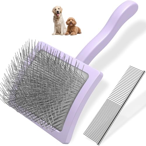 2PCS Slicker Brush for Dogs & Pet Comb,Professional Dog Grooming Brush (Goldendoodles,Poodles,Labradoodles) with Extra Long Pins to Effectively Remove Tangles, Knots and Mats (Light Purple, Large) by Unknown