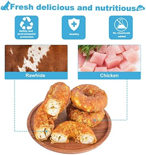 Dog Treats Long Lasting for Large Dog Clean Teeth Chicken Wrapped Rawhide Donuts 1lb/454g - Image 3