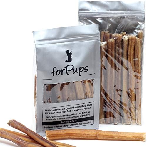 Standard Thickness Bully Sticks (6 inch, 10-Pack) - All Natural, Grass-Fed, Non-GMO 100% Beef Pizzle Dog Chews, Fully Digestible, Dental Treats for Puppies, Medium & Small Dogs (6"-10pk) by forPups
