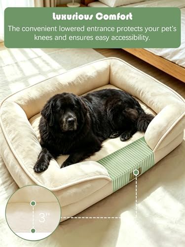 Spotted Play Orthopedic Dog Bed with Sides - Sofa Beds for Extra Large Dogs, Supportive Foam Pet Couch Bed with Washable Removable Cover, Waterproof Lining and Non-Slip Bottom, Ivory - XXL - Image 3