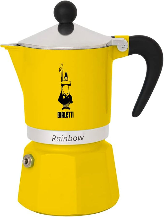 Bialetti Rainbow Moka Pot in Yellow, 3 Cup Stove Top Espresso Maker - Aluminum Cafetera for Ground Coffee, Italian Coffee Maker for Home Brewing by Bialetti