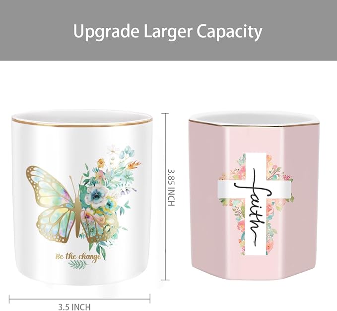 Cute Pen Holder for Desk, Ceramic Durable Pencil Cup, Simple&Modern Style Makeup Organizer, Multifunctional Office Supplies for Home, Kids and School, Butterfly Pattern - Image 3