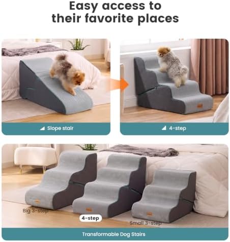 Gardner Pet Dog Stairs for Small Dogs 22" H, 2 in 1 Transformable 4-Step Pet Stairs and Dog Ramp for Couch Bed (23-27 in), Grey Adjustable Pet Steps - Image 6