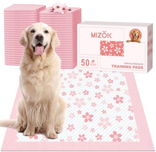 MIZOK Pink Puppy Pads with Adhesive Tabs Disposable Pee Pads 28x34in 50Ct by MIZOK