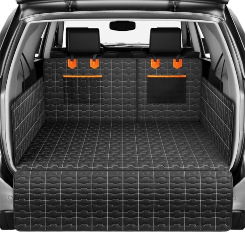 IJVAE SUV Cargo Liner for Dogs, Waterproof Dog Trunk Cover with Bumper Flap Protector, Pet Cargo Mat for SUVs Sedans Vans, Non-Slip Scratchproof Dog Seat Cover，Large Size Universal Fit, Black by IJVAE