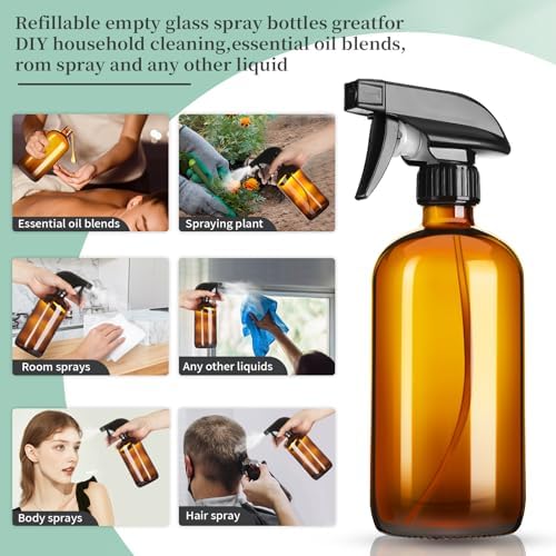 GIVAMEIHF 16oz Amber Glass Spray Bottles,2 Pack Glass Spray Bottles Refillable Empty Bottle with Adjustable Nozzle,Spray Bottle for Essential Oils,Cleaning,Pets,Hair Mister - Image 3