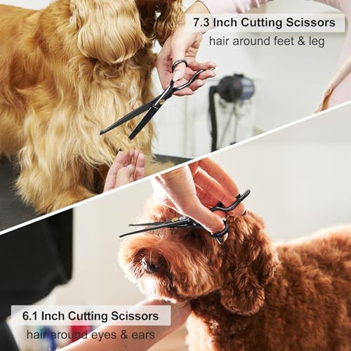 CIICII Dog Grooming Scissors Kit, 7 Inch Safety Pet Cat Shears Set (Black) - Image 5