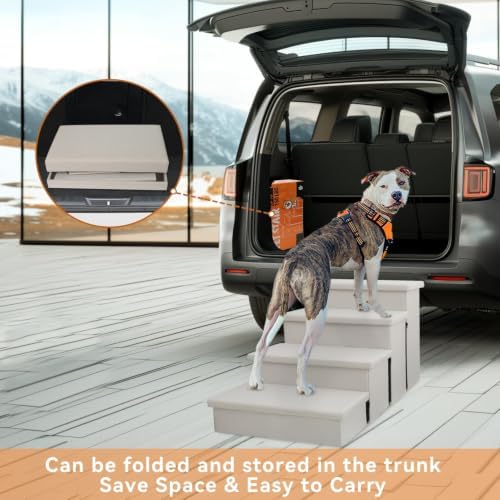 Zerbuger Dog Stairs with Storage, Beige 4 Steps Dog Ramp with Condo for Bed - Image 5