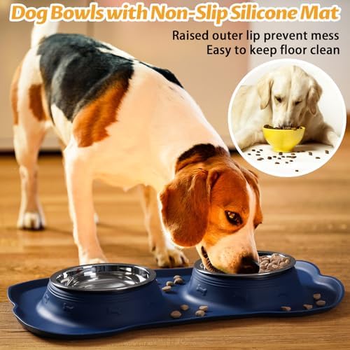 Hubulk Pet Dog Bowls 2 Stainless Steel Dog Bowl with No Spill Non-Skid Silicone Mat + Pet Food Scoop Water and Food Feeder Bowls for Feeding Small Medium Large Dogs Cats Puppies (Small, Navy Blue) - Image 6