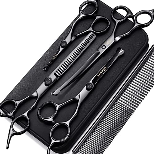 Gimars 7inch Professional 4CR Stainless Steel 6 in 1 Grooming Scissors for Dogs with Safety Round Tip, Heavy Duty Titanium Coated Pet Grooming Scissor for Dogs, Cats and Other Animals by Gimars