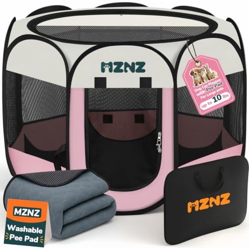 Dog Cat Small Animal Puppy Playpen Crate with Pee Pad, Small, Pink by MZNZ