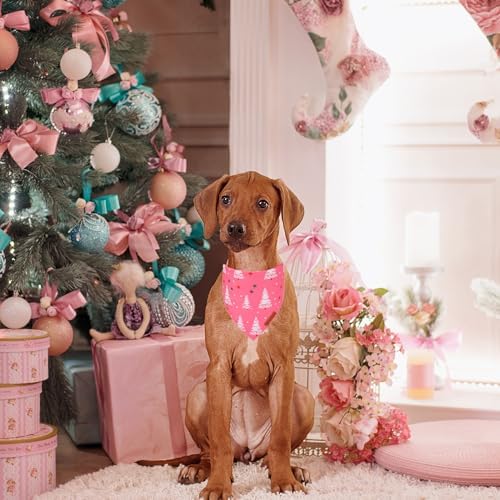 ADOGGYGO Pink Christmas Dog Bandana, Santa Xmas Tree Dog Scarf, Adjustable Fit Pink Pet Christmas Bandanas for Large and Extra Large Dogs (X-Large) - Image 3