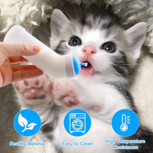 Pet Nursing Bottle for Newborn Animals,Kitten Bottle Feeding Kit Silicone Nipple for Kittens Puppys Rabbits Squirrel (Blue, Small) - Image 4