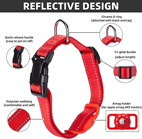 Dog Collar, Compatible with AirTag, Nylon Pet Kitten Puppy Collar for Small Dogs, Red,XS: 8''-12'' Neck - Image 7