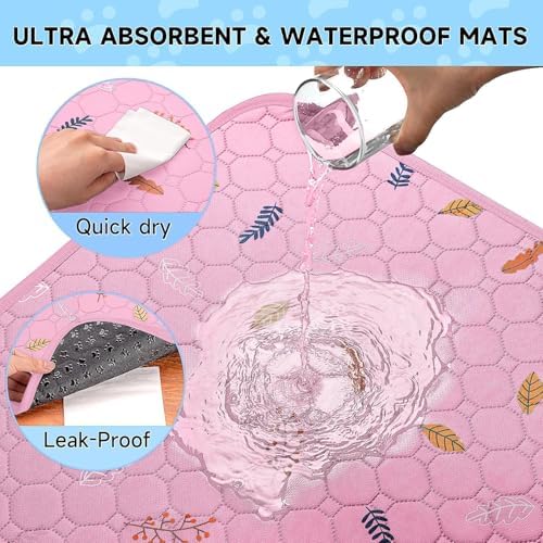 Sunheir Washable Pee Pads for Dogs Large 24" x 72" 2-Pack Reusable Puppy Pads Pet Training Pads, Absorb Dog Mats, Whelping Pad, Non-Slip Protects Against Urine Leakage, Runner Rug (Leaves - Pink) - Image 3