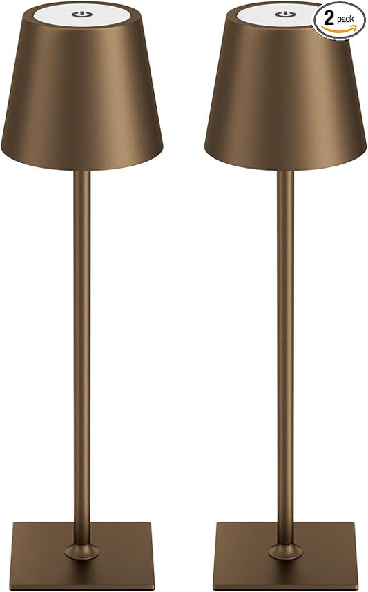 Kakanuo Brown Cordless Rechargeable Table Lamp 5000mAh Battery Operated Lamps, 3 Colors Stepless Dimming Touch Lamp for Living Room, Kitchen Counter, Dining, Outdoor Patio, 2 Pack by KakanuoLightings