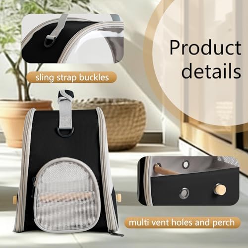 Bird Travel Carrier, Portable Small Bird Parrot Parakeet Carrier with Standing Perch and Mat, Side Access Window Collapsible (Black, Clear Windows) - Image 3